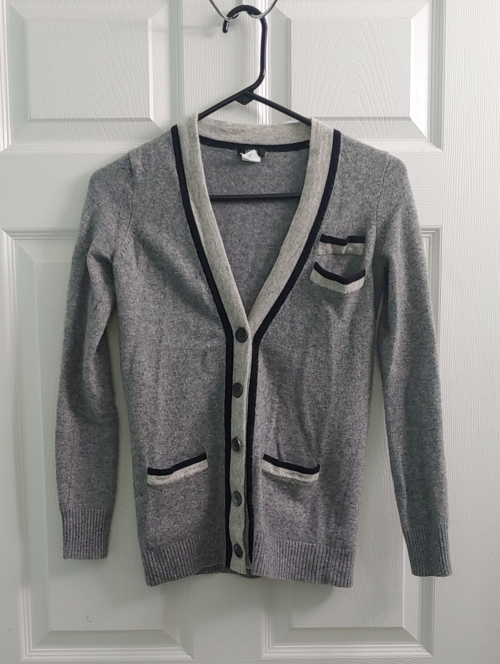 Vintage J. Crew Varsity Cardigan Women's Grey Wool Cashmere Sweater Size XS